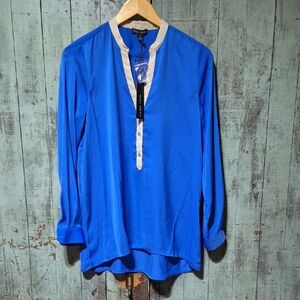 Willi Smith Royal Blue Blouse with Cream Collar